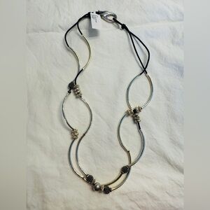 Lizzy James Silver Tone Loop Necklace with Black Cord